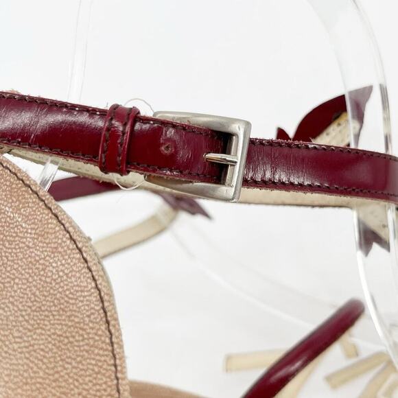 Prada Vintage S/S 1997 Beige Burgundy Leaf Detail Block Heel Sandal size IT 36.5 - Picture 10 of 13